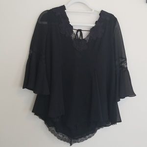 Floral Lacey Open Back Black Top